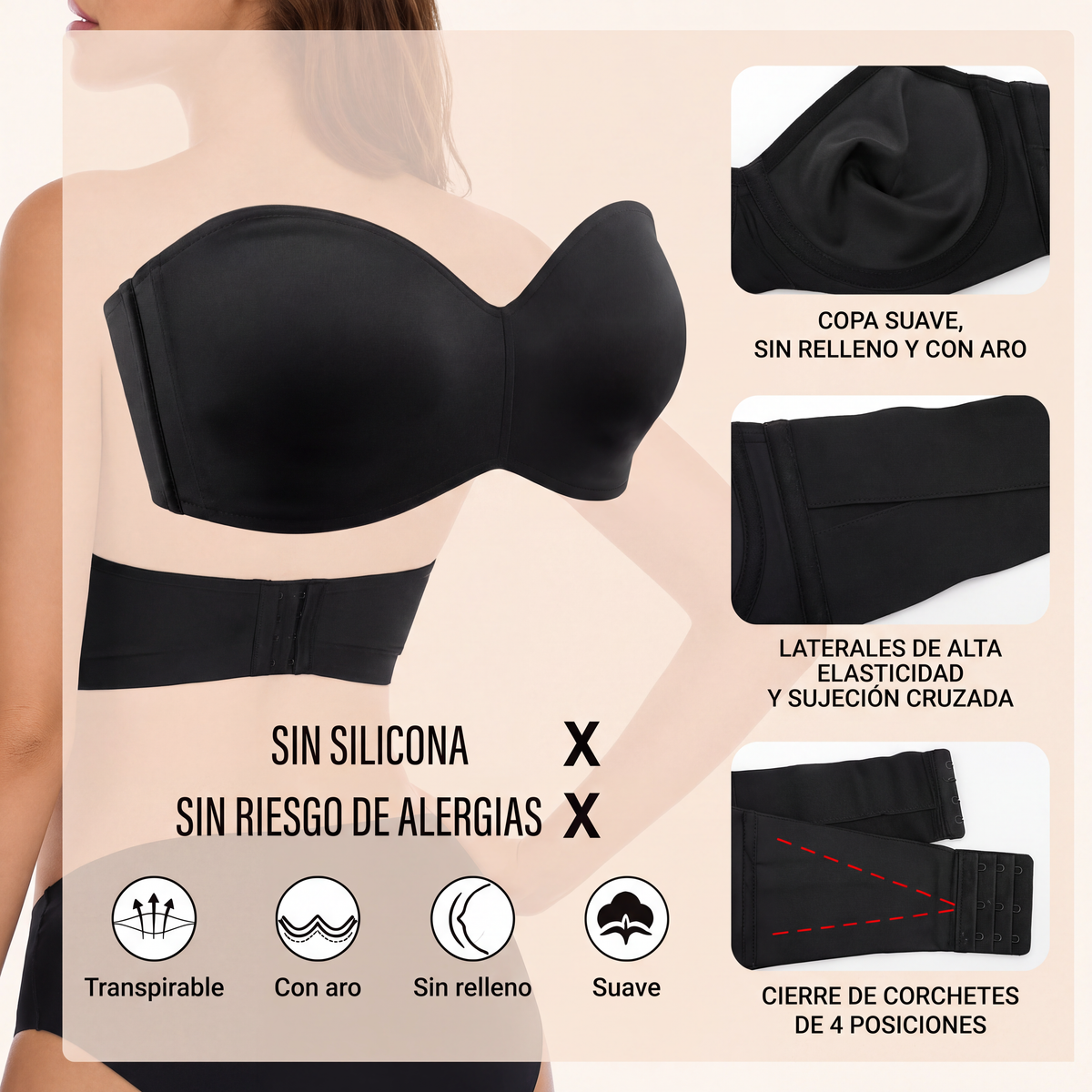 Sujetador Bandeau Sin Tirantes